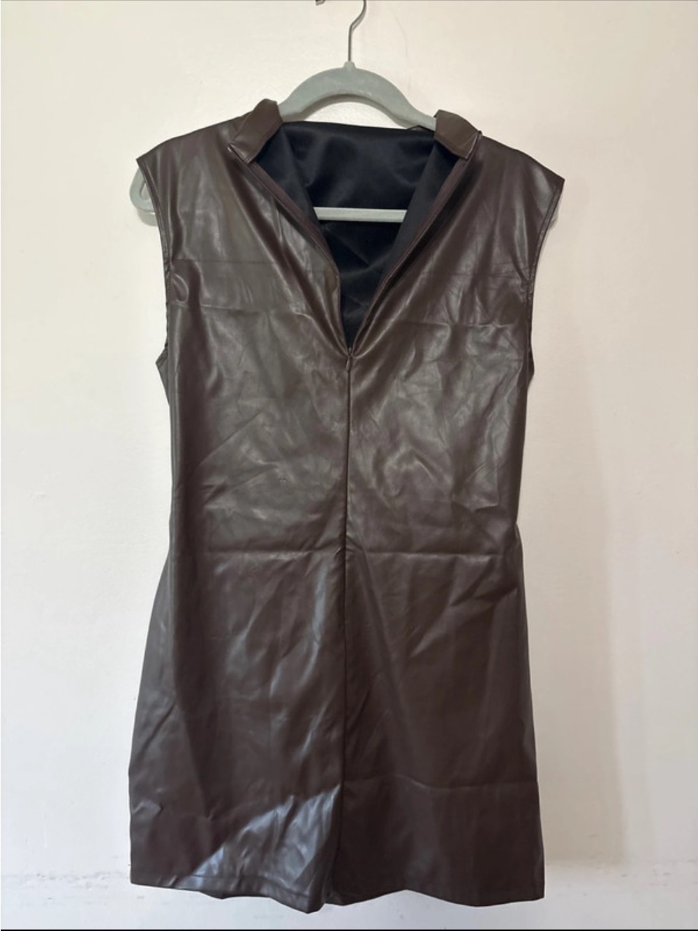 Women’s Brown Faux Leather Sleeveless Coat